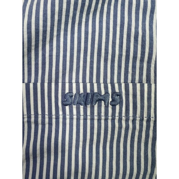 Skims Pajama Shirt Top Womens XL Blue White Stripe Button Front Long Sleeve - Picture 4 of 9